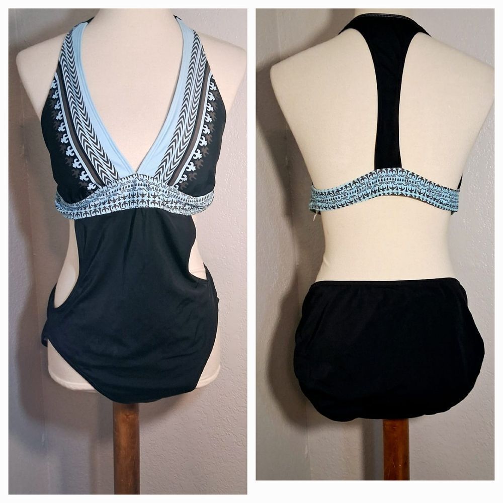 Athleta NWOT Black and Light Blue Swimsuit Size XL
